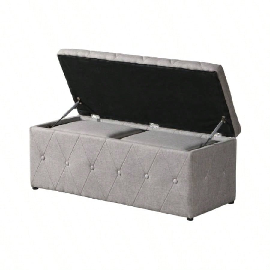 1 Piece Rectangular Storage Ottoman Fabric Linen with 2 Set Ottomans Beige