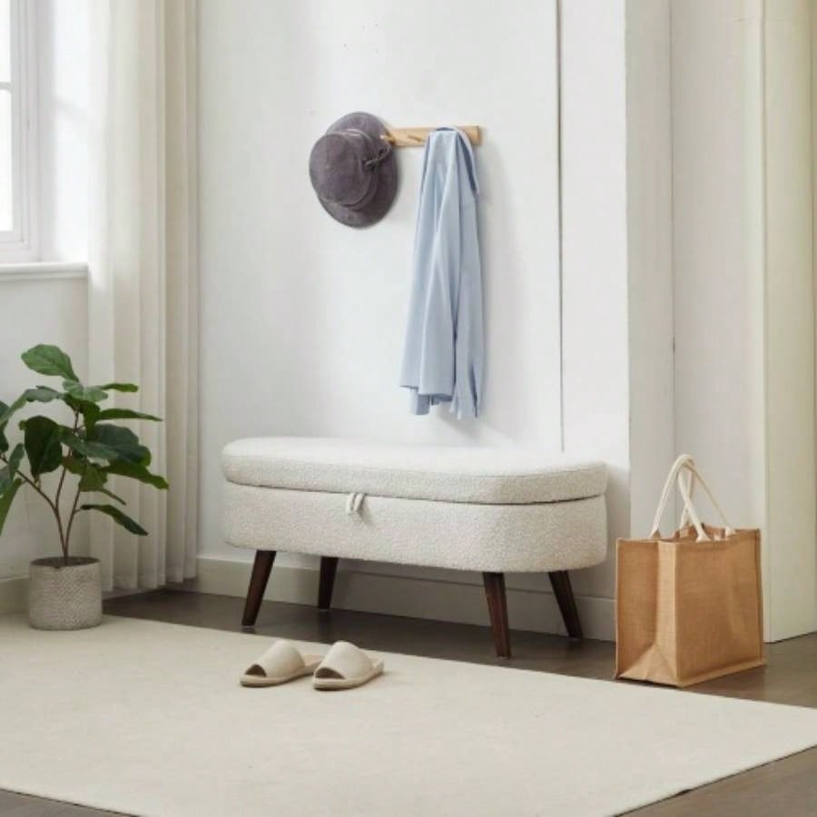 S02 Basics Upholstered Storage Ottoman and Entryway WHITE