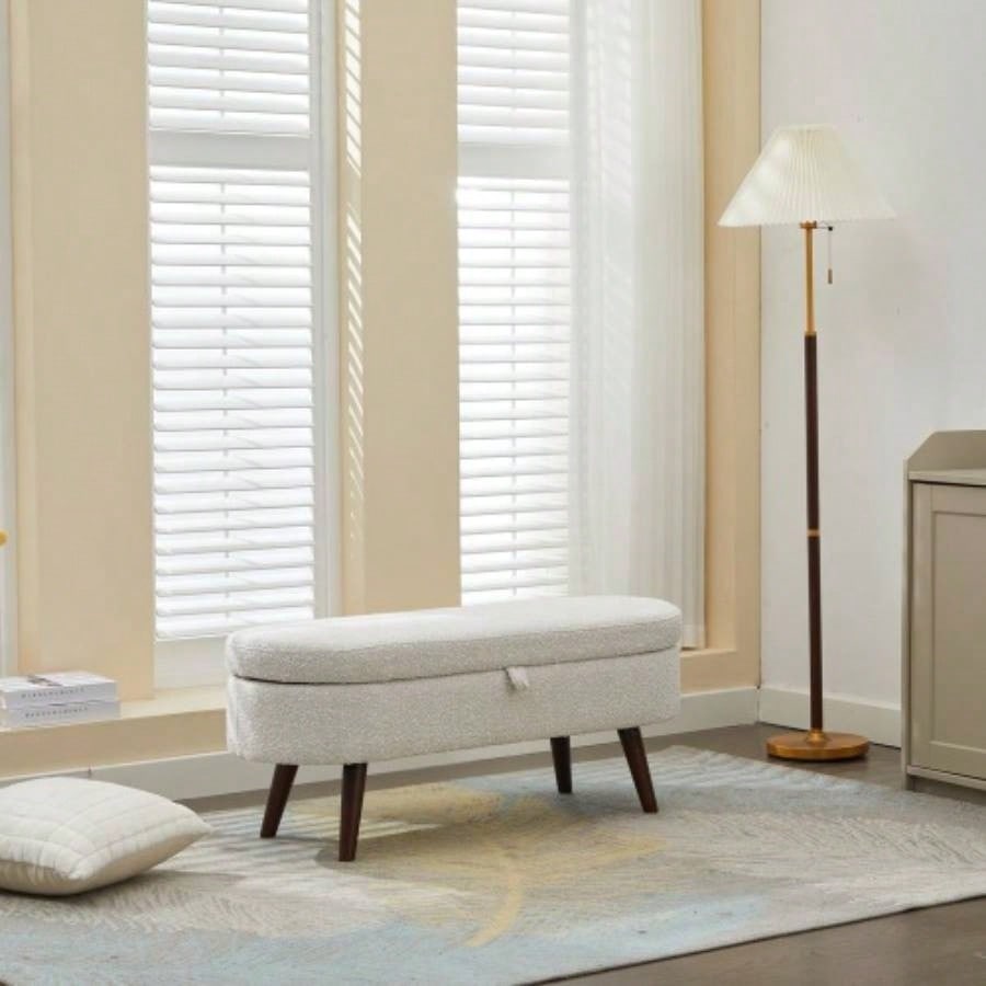 S02 Basics Upholstered Storage Ottoman and Entryway WHITE