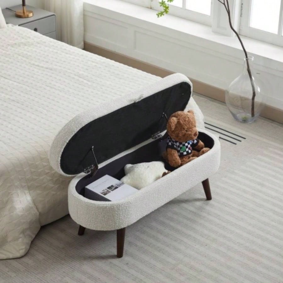 S02 Basics Upholstered Storage Ottoman and Entryway WHITE