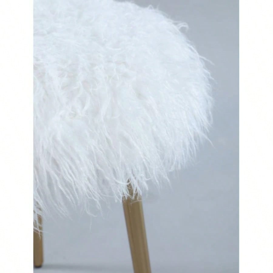 Ravni Faux Fur Accent Ottoman with Gold