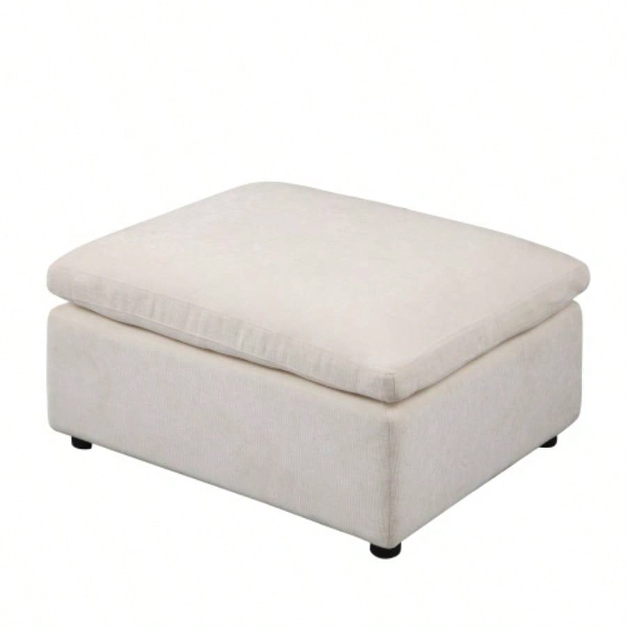 Modern Upholstered Square Modular Ottoman Sectional Sofa, Sectional Sofa Couch, Chenille Beige