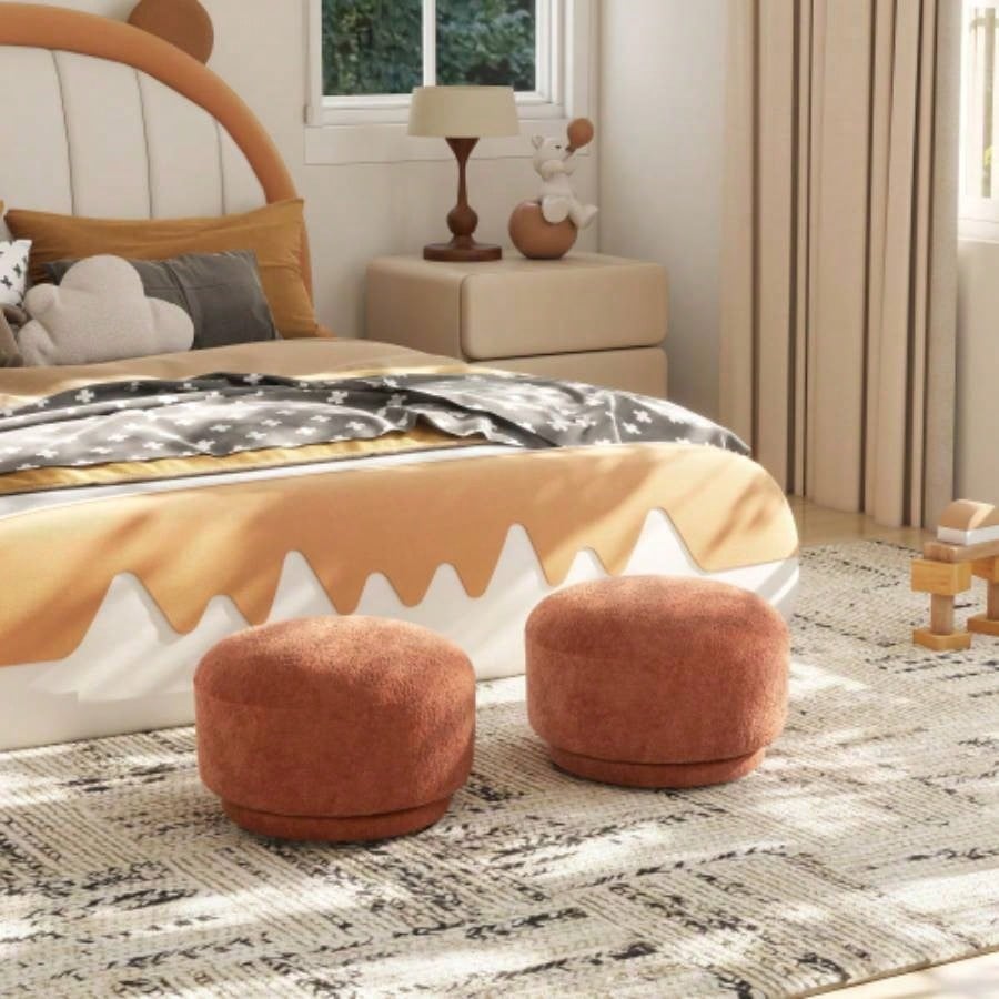 Moss Green Fleeced Ottoman - Small Bedroom Footstool