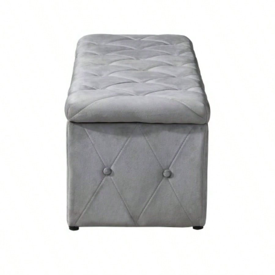 1 Piece Rectangular Storage Ottoman Short velvet with 2 Set Ottomans Light Gray