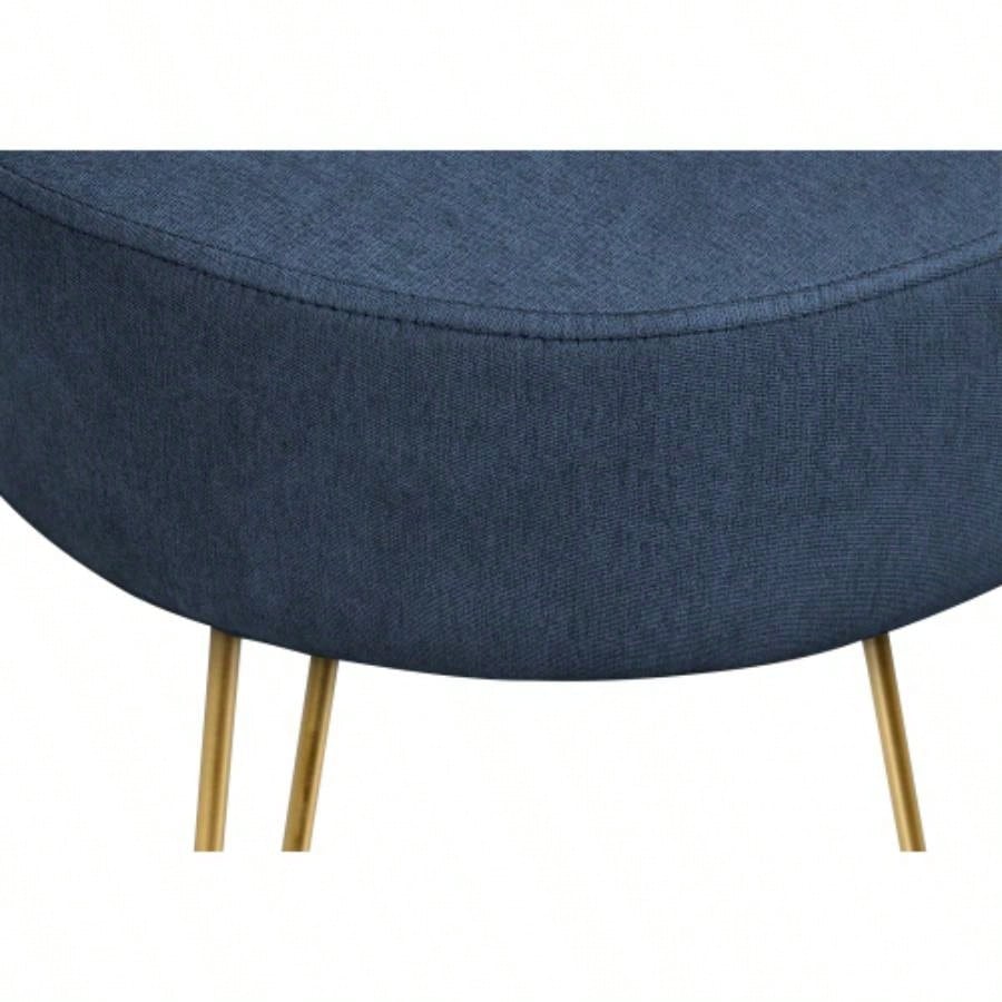Ottoman, Pouf, Footrest, Foot Stool, 14 Round, Blue Fabric, Gold Metal, Contemporary, Modern