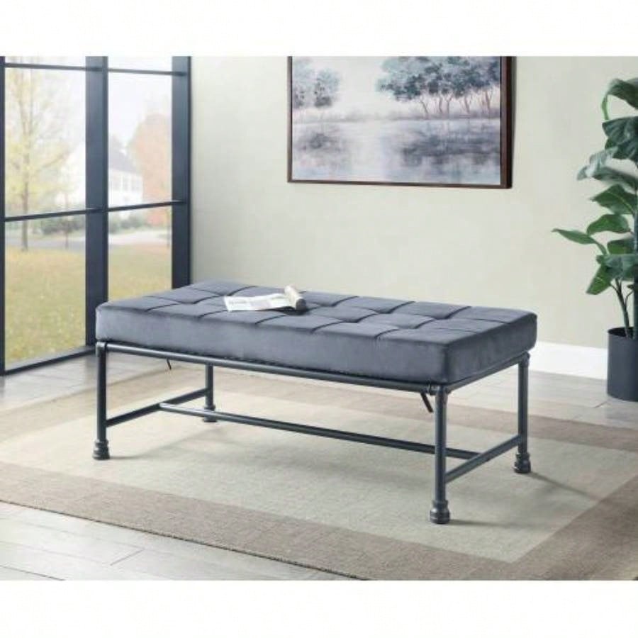 Gray Velvet Ottoman - Small Accent Stool