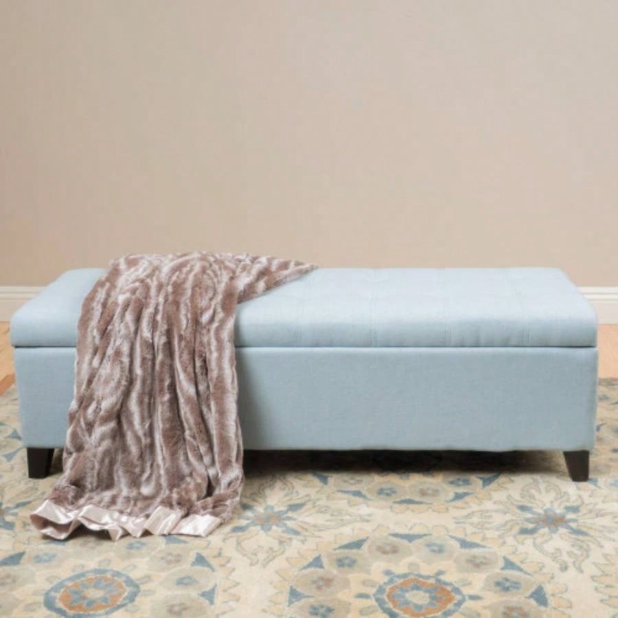 Upholstered Storage Ottoman, Entryway, End of Bed, Ottoman Foot Rest Living Room Bedroom, Navy Blue 50.75 Length