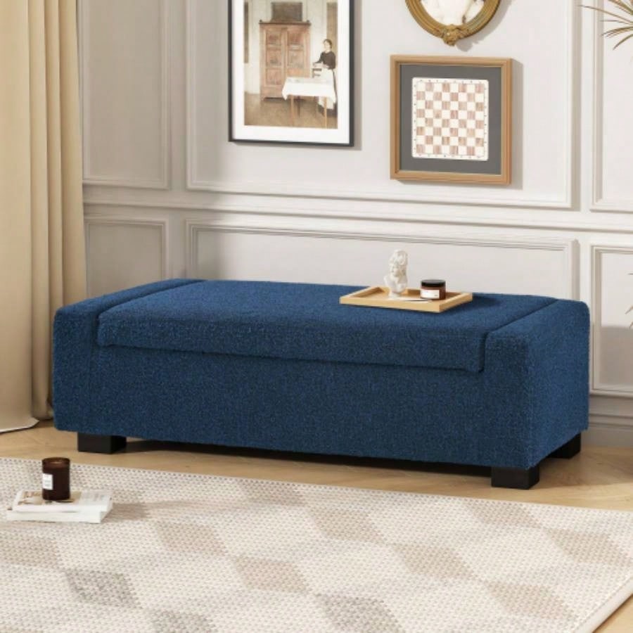 50 Ottoman in Textured Fabric, Rectangular Design with Hinged Lid Seating, Footrest, and Hidden Storage, Living Room, Bedroom, or Entryway