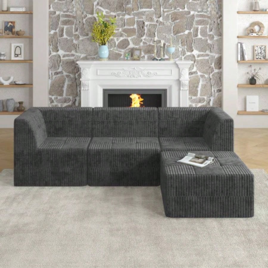 Ottoman sofa Compressed Sectional Sofa Modern Minimalist Style Corduroy Couch, Sleeper Sofa Living Room, Bedroom, Comfy Compressed Sofa Couch Space - Efficient Design -