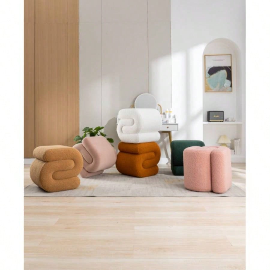 S - shape Teddy Fabric Ottoman Makeup Stool Footstool, Coffee
