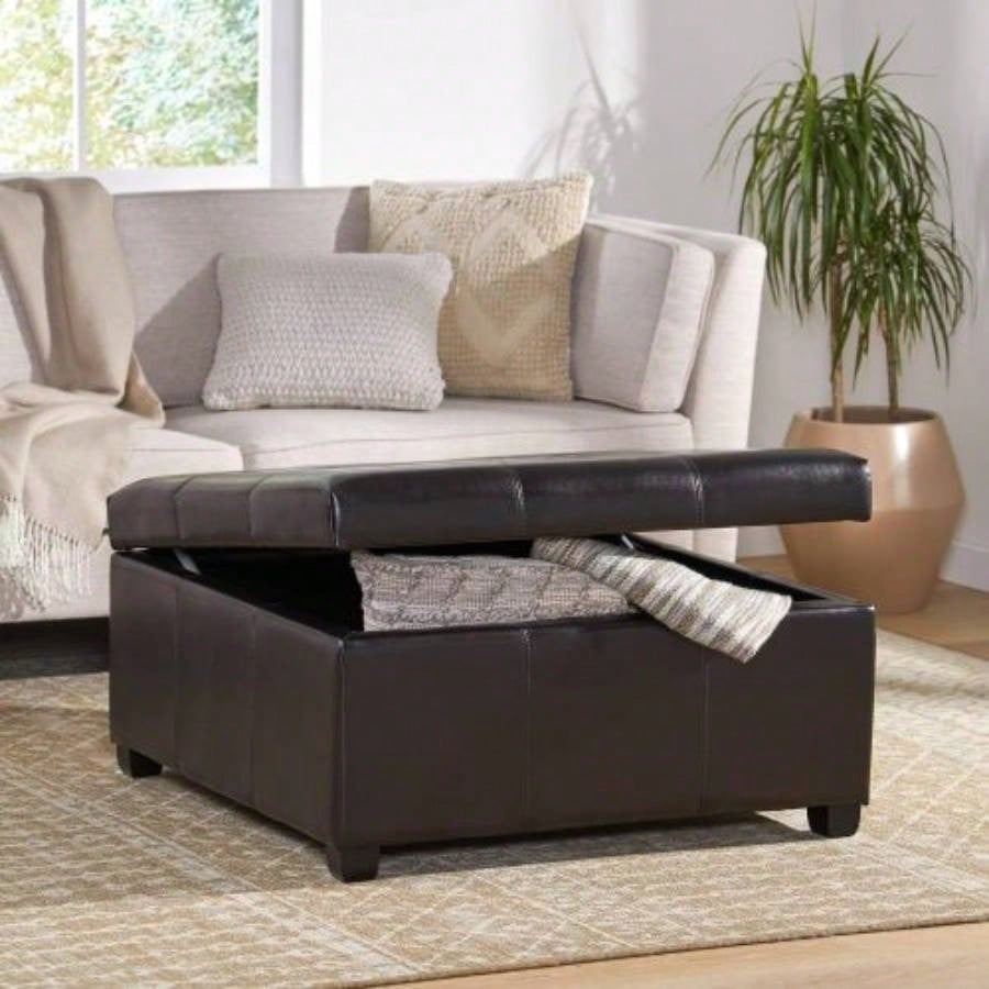 35inch Storage Ottoman, Large Square Ottoman with Storage, Tufted Ottomans Footstool Living Room
