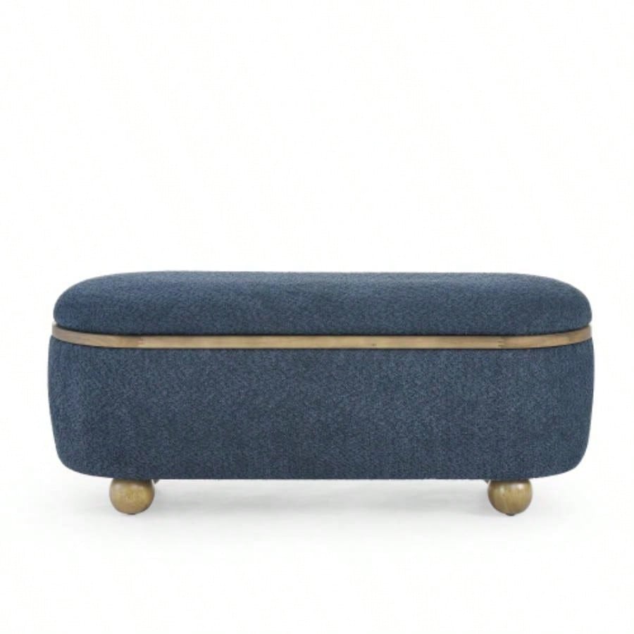 Storage Ottoman, Upholstered End of Bed Ottoman with Storage and Seating, Large Blanket Storage Foot Rest in Bedroom, Living Room, Entryway, Dark blue
