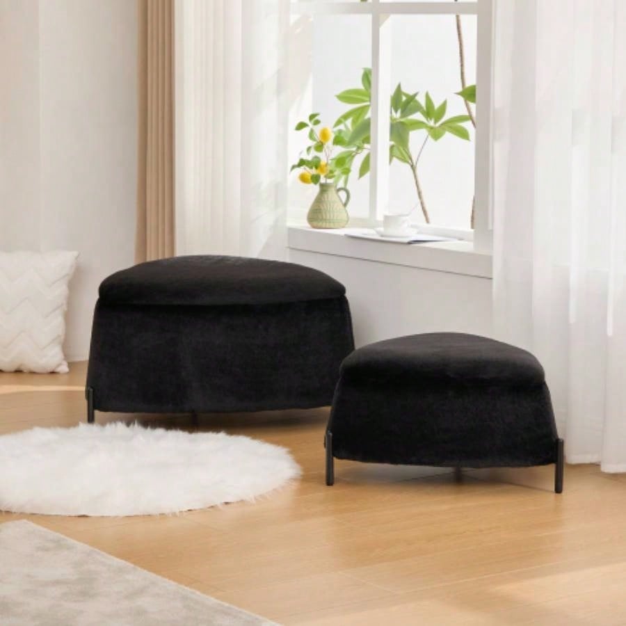 29.9Wide 2 - Piece Upholstered Storage Ottoman Set Footrest Shoe Changing Stool with Metal, Faux Fur Foot Stool Coffee Side Table With Reversible Lid Living Room Bedroom Entryway. Ivory
