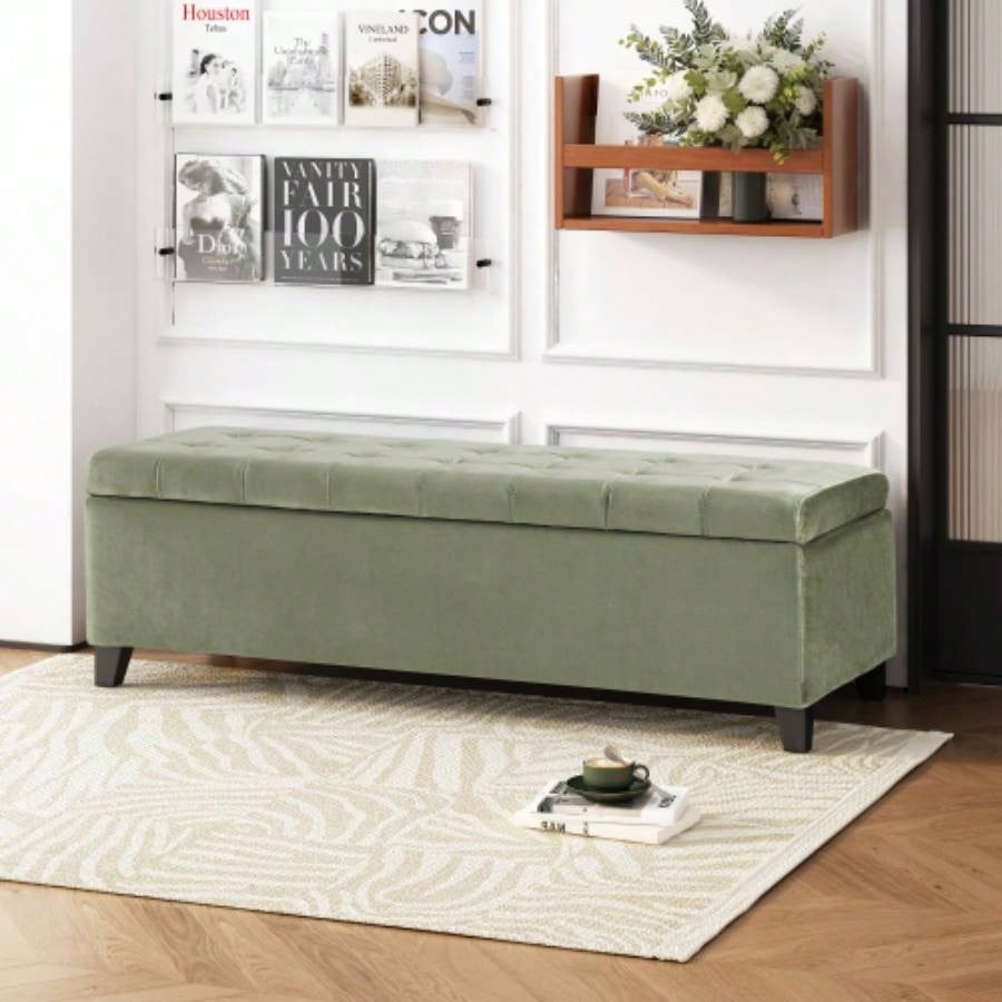 Storage Ottoman, Rectangular Ottoman, Upholstered Storage, Foot Rest Living Room, Entryway and Bedroom,