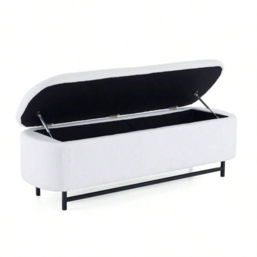 Elegant Ottoman with Spacious Storage Function, White