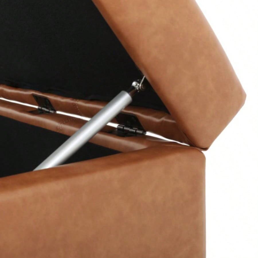 CARLSBAD Faux Leather Tufted Storage Ottoman, Cognac Brown