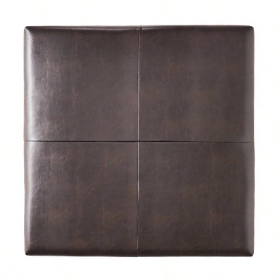 Large Square Ottoman, faux leather Coffee Table Ottoman with rack Solid Wood, Oversized Ottoman Living Room