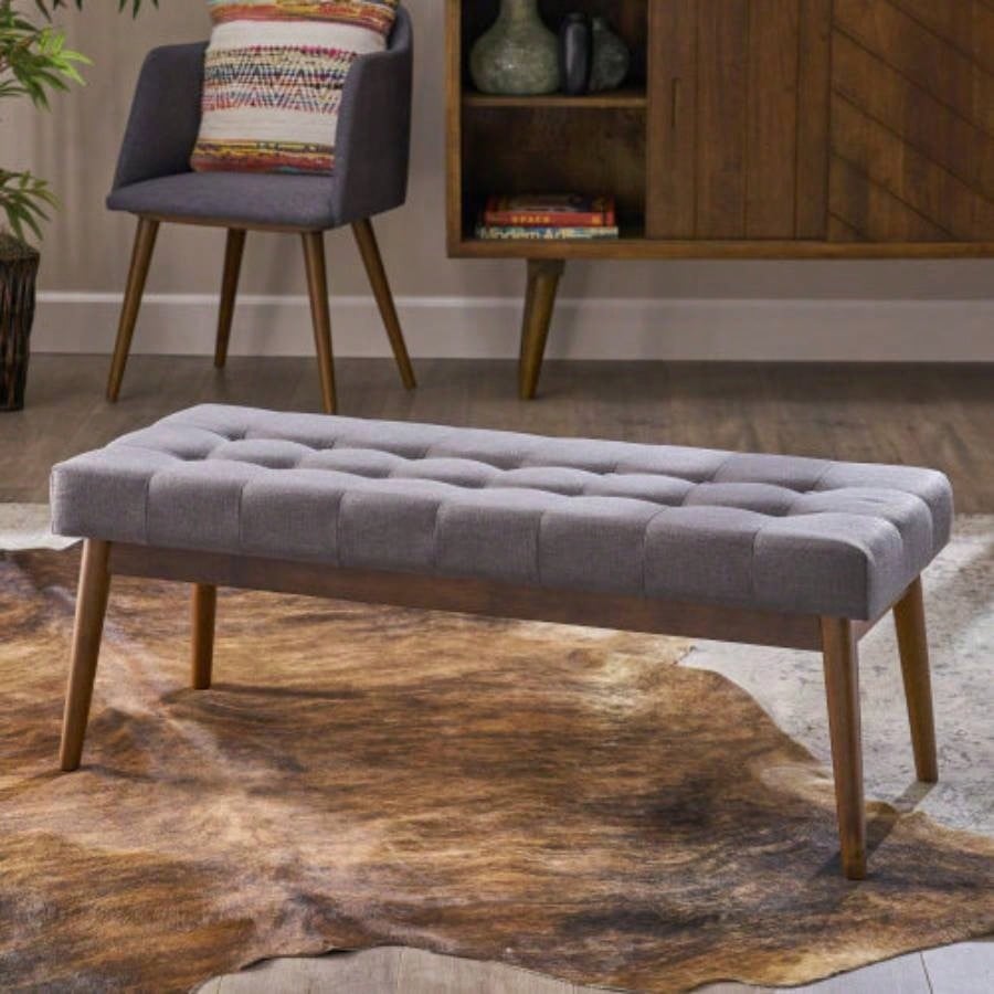 Mid - Ottoman Entryway Dining Room Living Room Bedroom End of Bed, Upholstered Fabric Design with Button - Tufted Detail