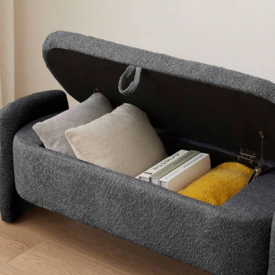 Ottoman Oval Storage 3D Lamb Fleece Fabric with Large Storage Space Living Room, Entryway and Bedroom, Dark,