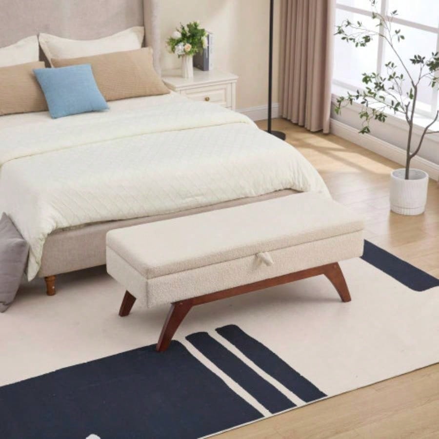 COOLMORE Teddy wool fabric, solid wood feet solid weighing, and bed end stool with storage function