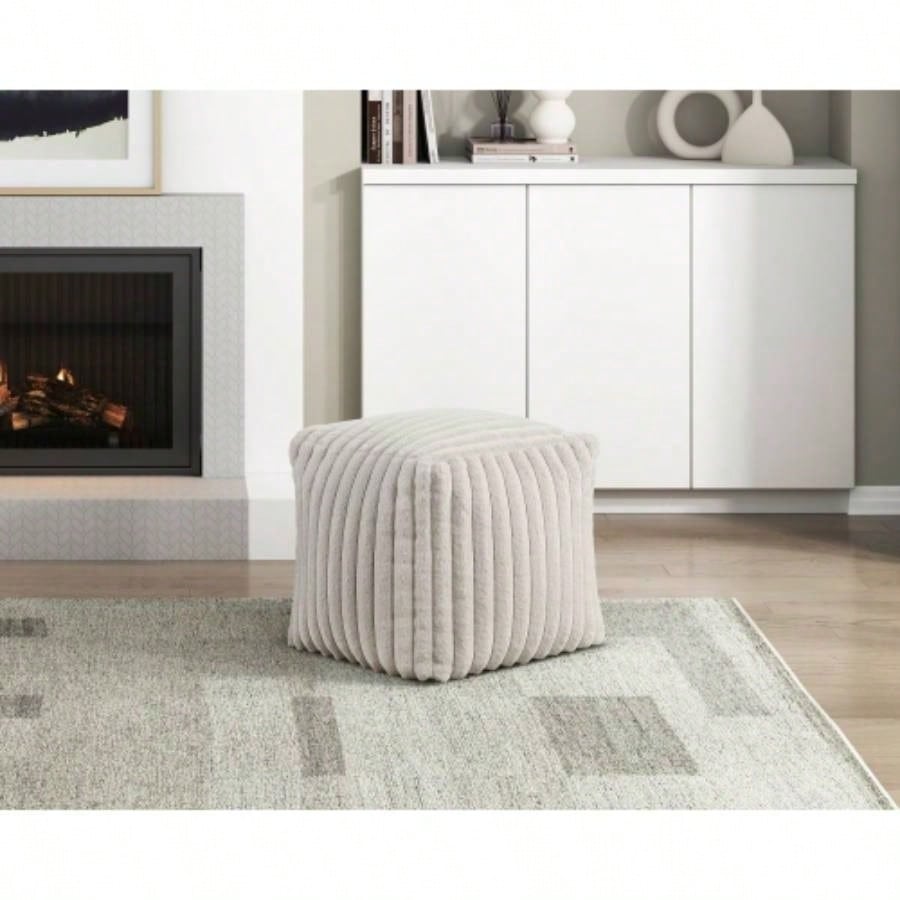 Square Pouf Plush Corduroy Fabric Upholstery Modern Ottoman, Footstool, Non - Slip Floor Pouf, Bean Bag Chair, 1pc Sitting Pouf