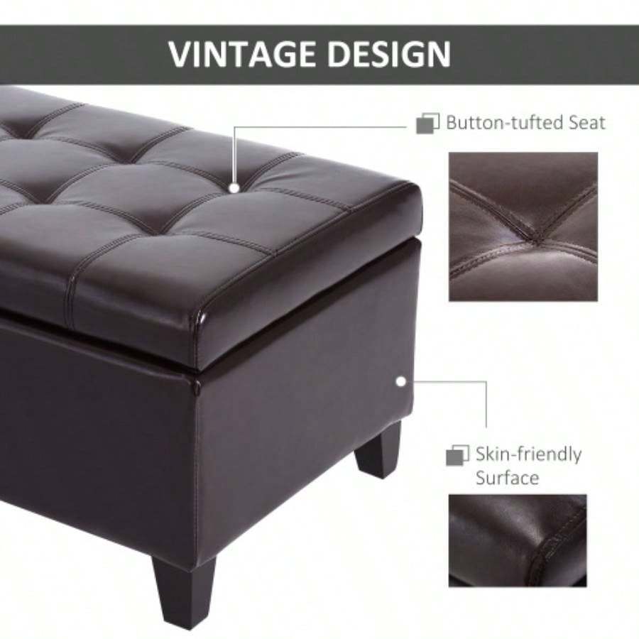 HOMCOM 51 Ottoman Storage, Faux Leather Storage Chest with Lift Top, Tufted Ottoman with Storage Living Room, Entryway, Dark Brown