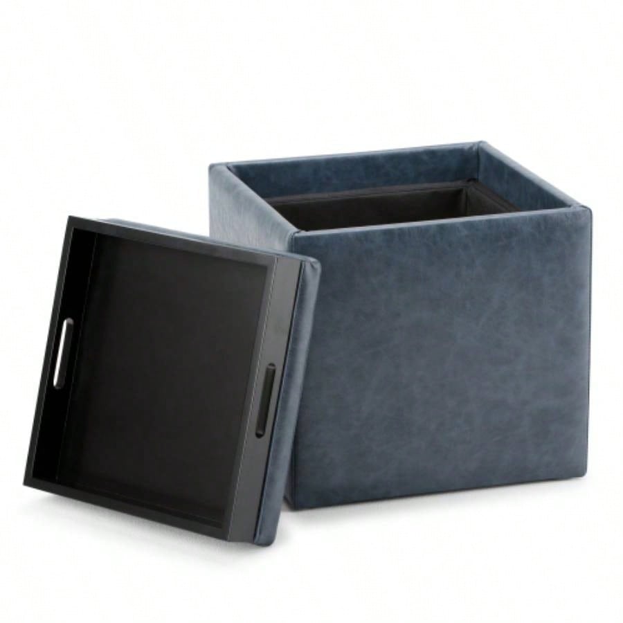 Rockwood - Cube Storage Ottoman with Tray - Blue