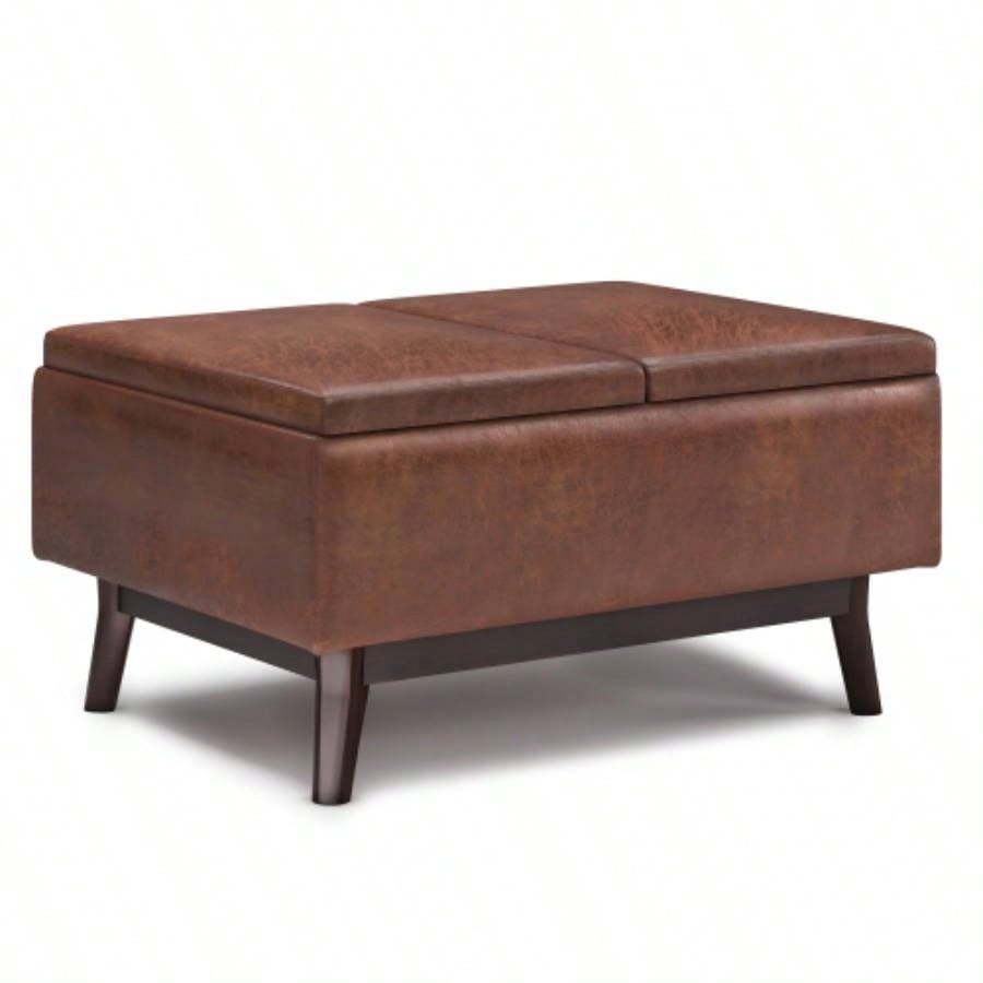 Owen - Tray Top Small Coffee Table Storage Ottoman - Distressed Brown