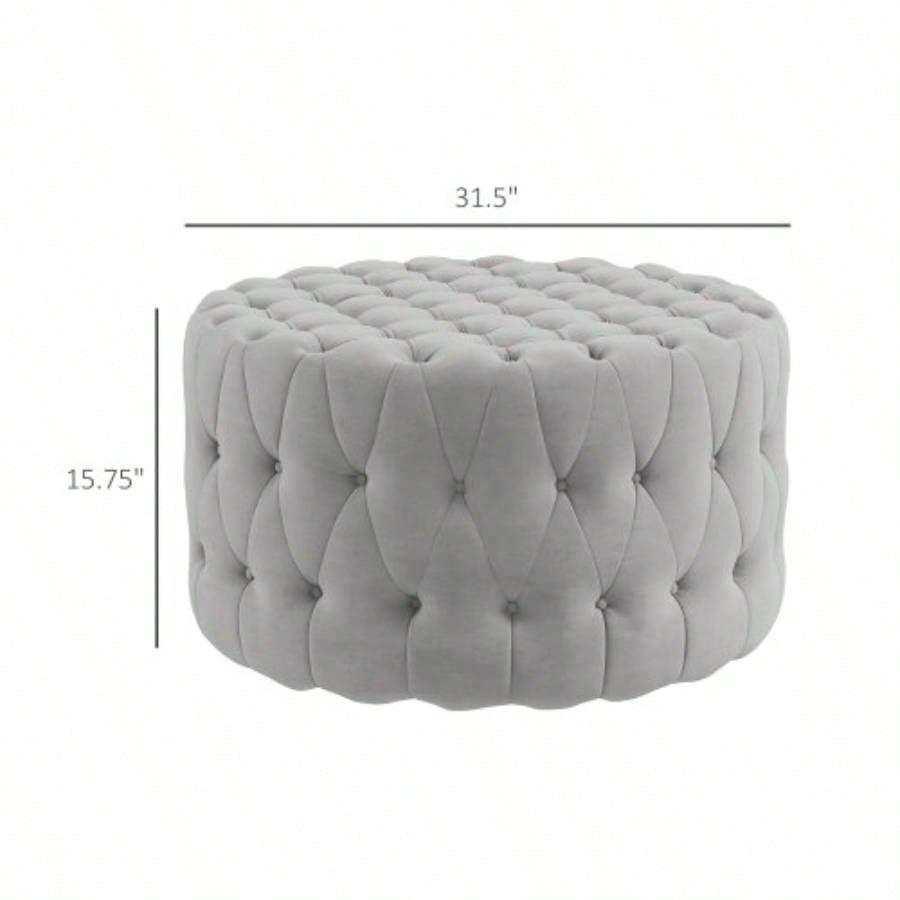 HOMCOM Button Tufted Ottoman Foot Stool with Velvet - feel Upholstery, Gray