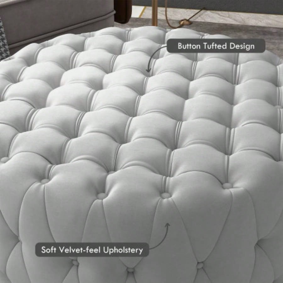 HOMCOM Button Tufted Ottoman Foot Stool with Velvet - feel Upholstery, Gray
