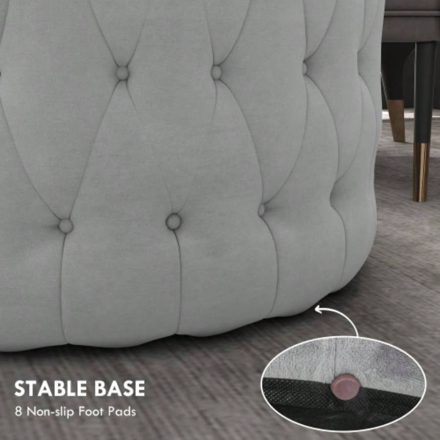 HOMCOM Button Tufted Ottoman Foot Stool with Velvet - feel Upholstery, Gray