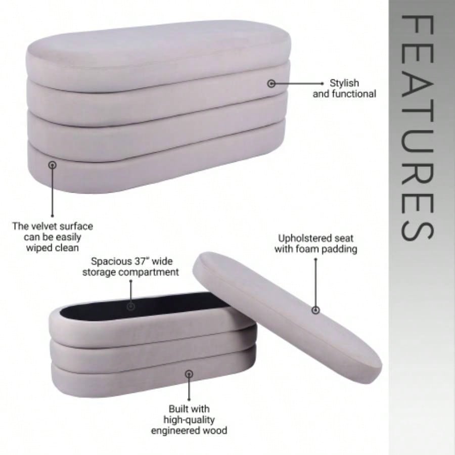 Velvet Ottoman with Storage, Taupe