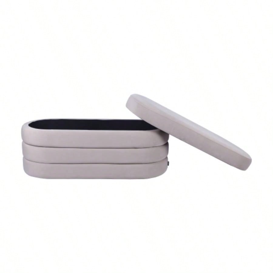 Velvet Ottoman with Storage, Taupe