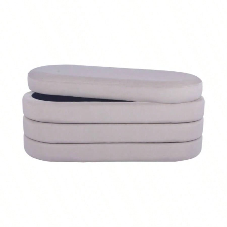 Velvet Ottoman with Storage, Taupe
