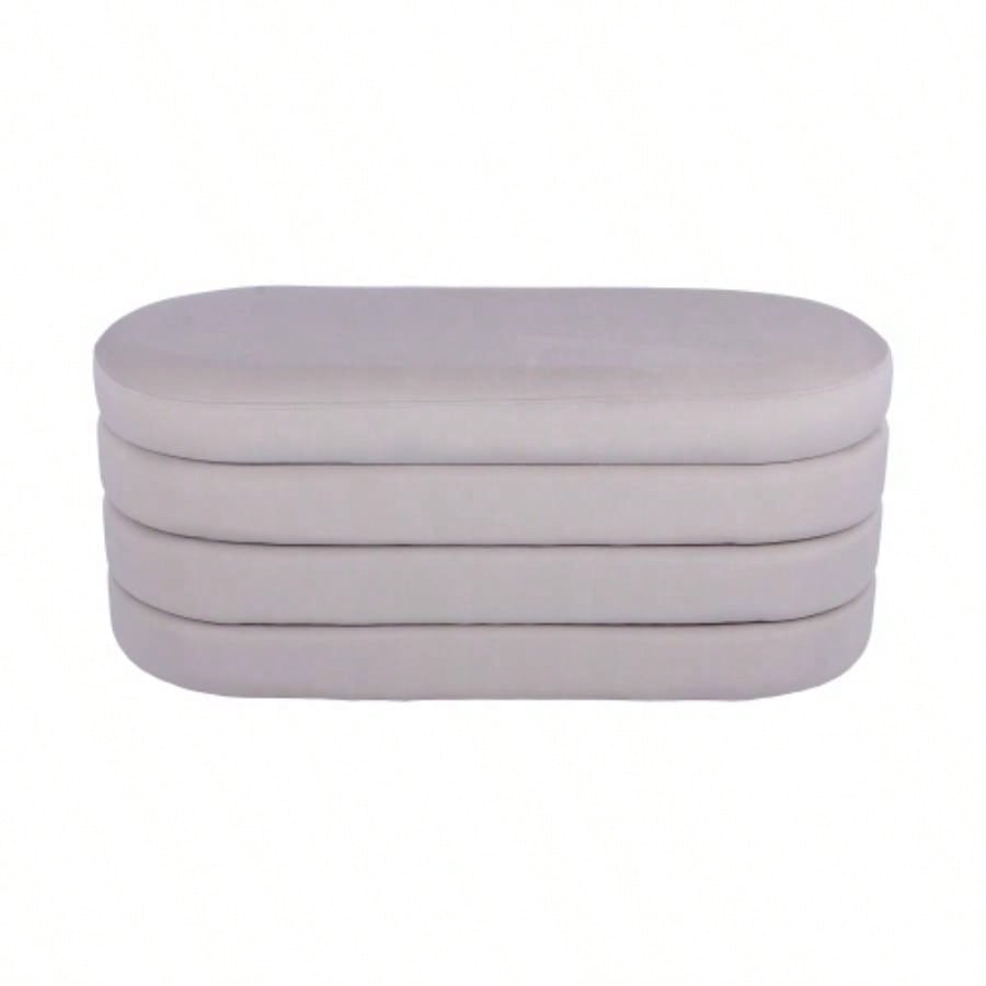 Velvet Ottoman with Storage, Taupe