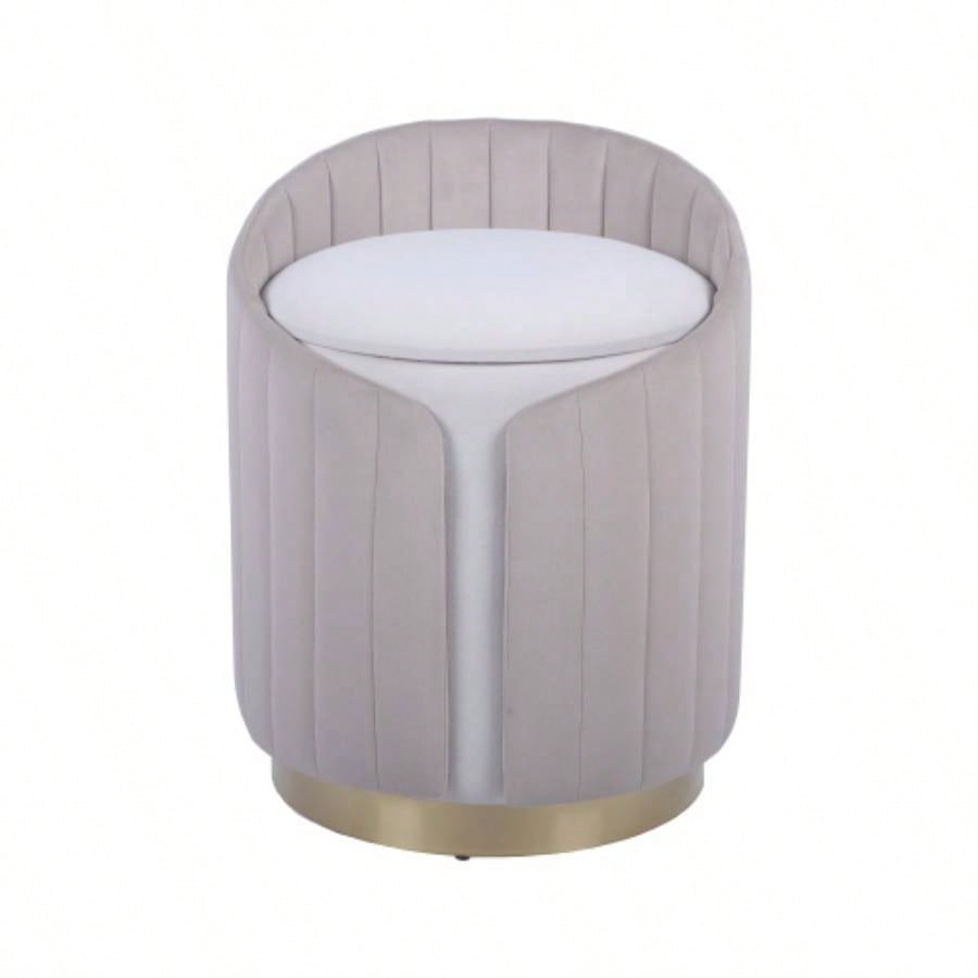Two - Toned Ottoman with Storage or Vanity Stool, Taupe
