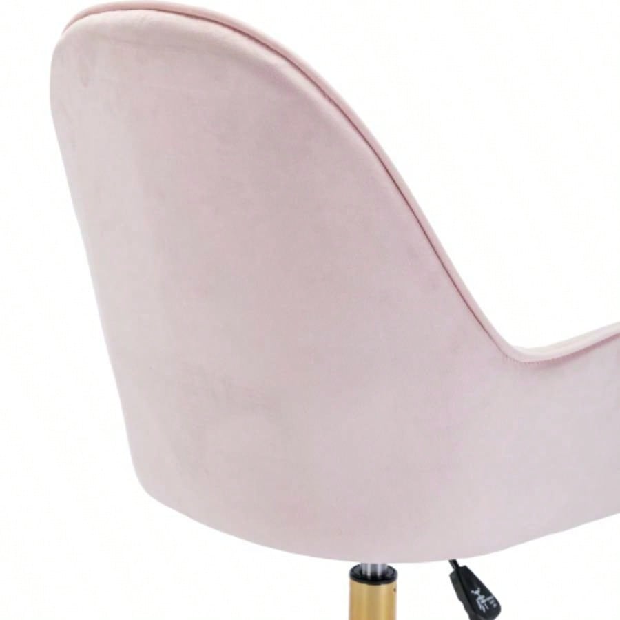 Velvet Home Office Chair with Wheels, Cute Chair with Side Arms and Gold Metal Base Living Room, Bedroom, and Vanity Room, Bling Desk Nail Desk Women, Adjustable Height, Pink