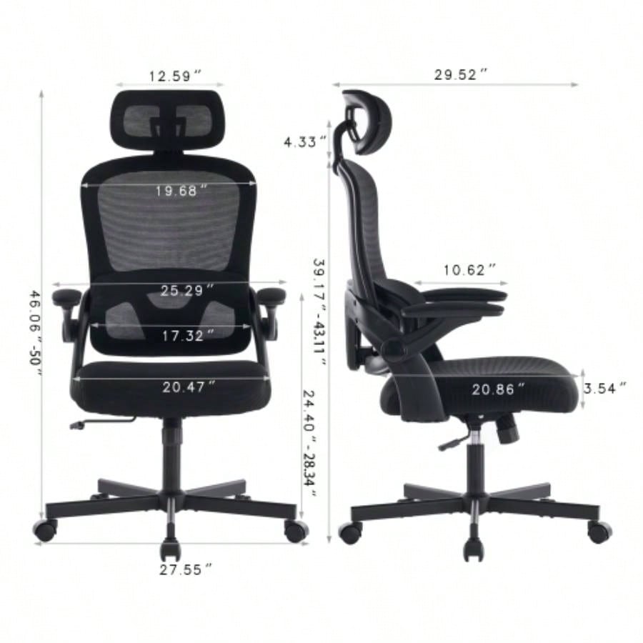 Ergonomic Mesh Office Chair, High Back Desk Chair with 3D Armrests, UpDown Lumbar Support, Swivel Computer Task Chair with Adjustable 2D Headrest, Tilt Function Black