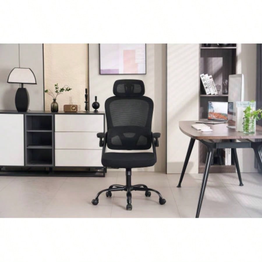 Ergonomic Mesh Office Chair, High Back Desk Chair with 3D Armrests, UpDown Lumbar Support, Swivel Computer Task Chair with Adjustable 2D Headrest, Tilt Function Black