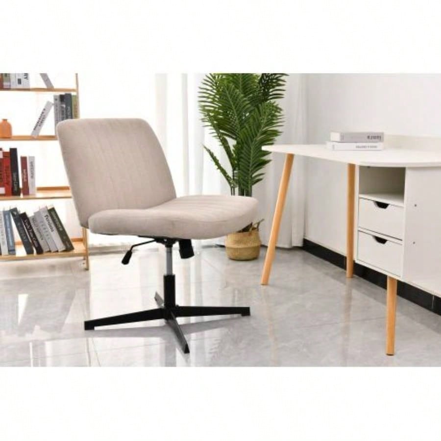 Legged Office Chair, Wide Comfty Desk Chair, Fabric Vanity Home Chair No Wheels Armless Computer Task Chair, Swivel and Height Adjustable