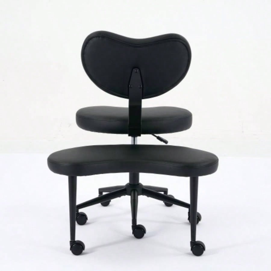 Meditation Chair Plus, Legged Chair with Wheels, ADHD Chair, Criss Desk Chair with Lumbar Support and Adjustable Stool, Flexible Design Fidgety Sitters, Black PU