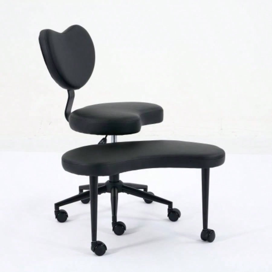 Meditation Chair Plus, Legged Chair with Wheels, ADHD Chair, Criss Desk Chair with Lumbar Support and Adjustable Stool, Flexible Design Fidgety Sitters, Black PU