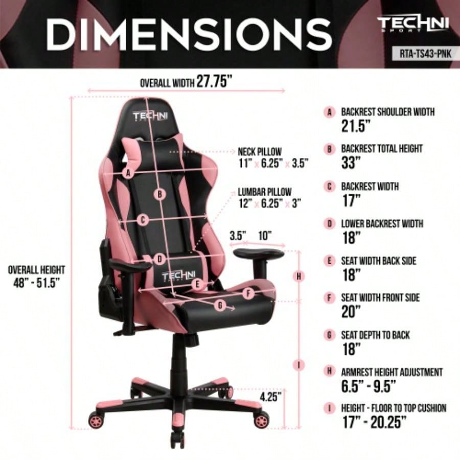 Techni Sport TS - 4300 Ergonomic High Back Racer Style PC Gaming Chair, Pink