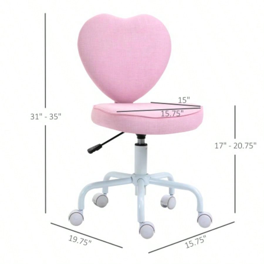 HOMCOM Heart Love Shaped Back Design Office Chair with Adjustable Height and 360 Swivel Castor Wheels, Pink