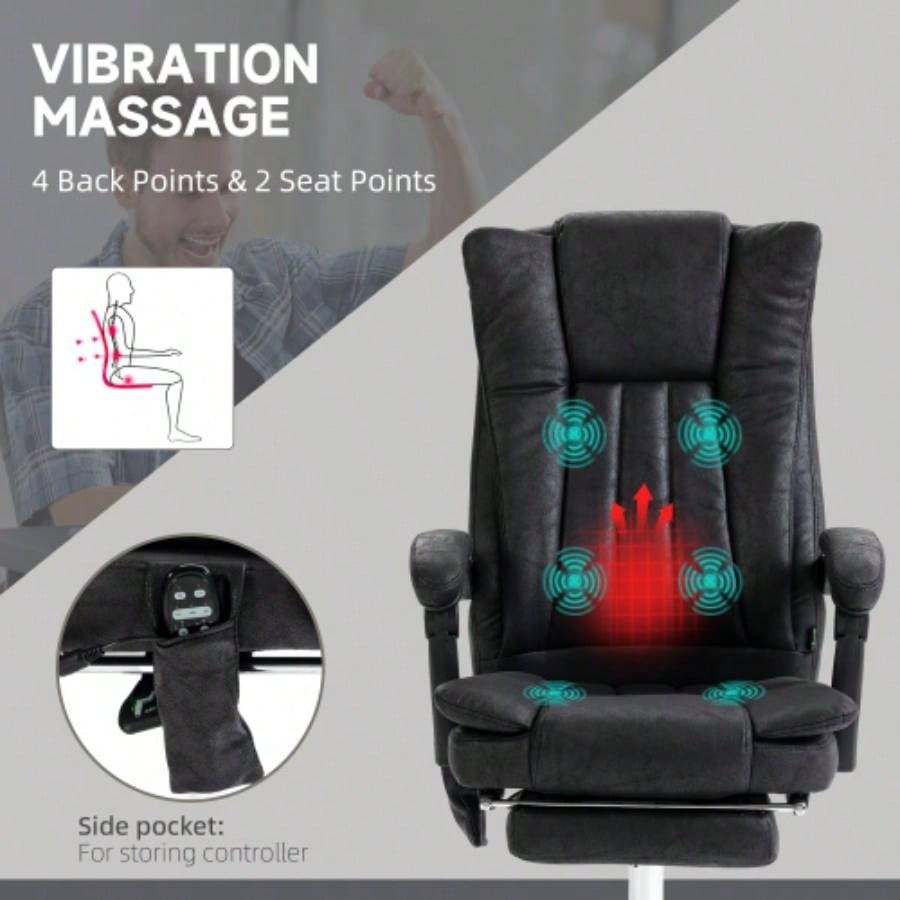 Vinsetto Microfiber Office Chair, High Back Computer Chair with 6 Point Massage, Heat, Adjustable Height and Retractable Footrest, Black