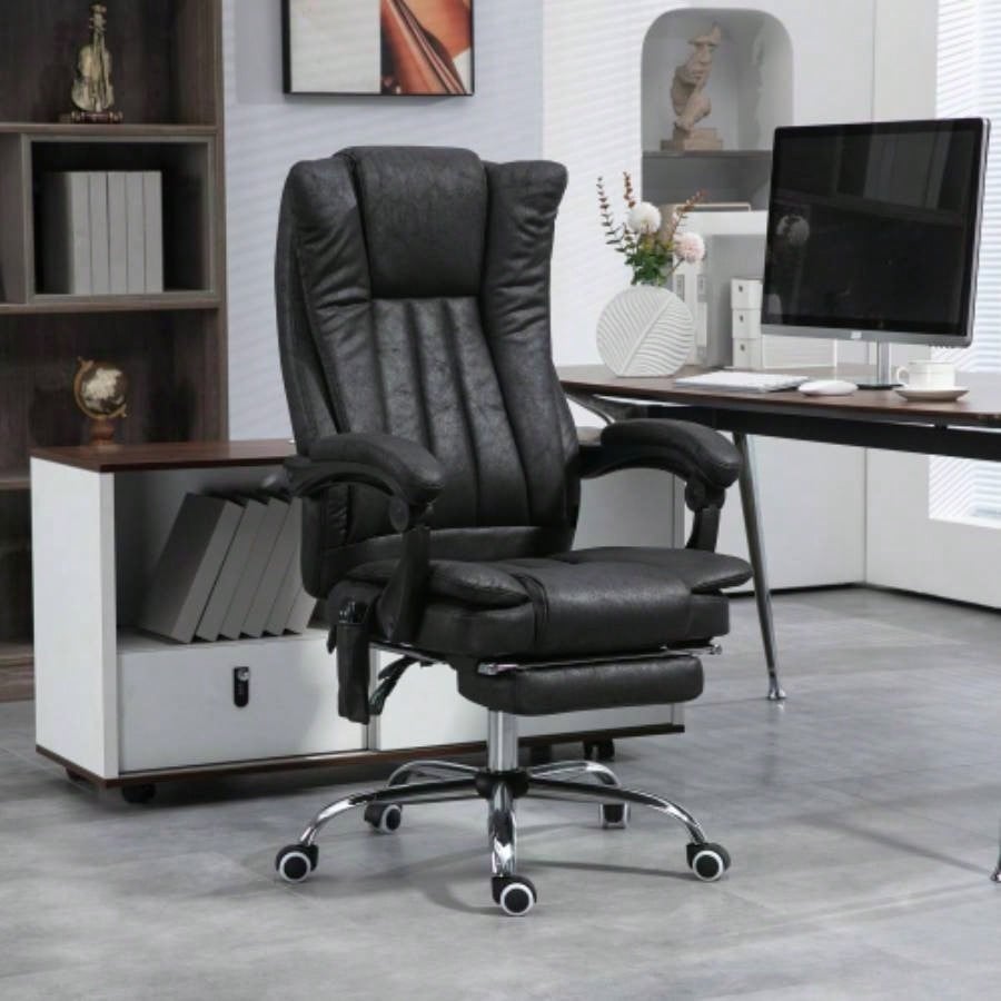 Vinsetto Microfiber Office Chair, High Back Computer Chair with 6 Point Massage, Heat, Adjustable Height and Retractable Footrest, Black