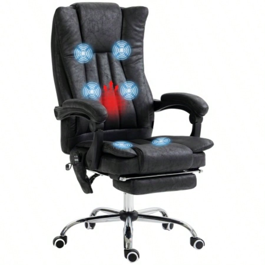 Vinsetto Microfiber Office Chair, High Back Computer Chair with 6 Point Massage, Heat, Adjustable Height and Retractable Footrest, Black