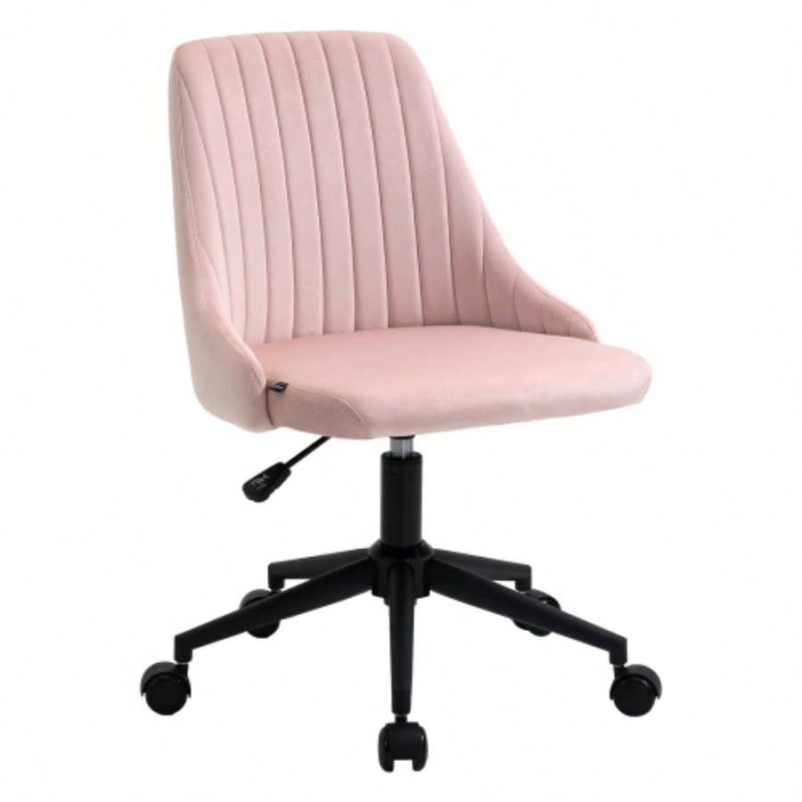 Vinsetto Mid - Back Office Chair, Velvet Fabric Swivel Scallop Shape Computer Desk Chair Home Office or Bedroom, Pink