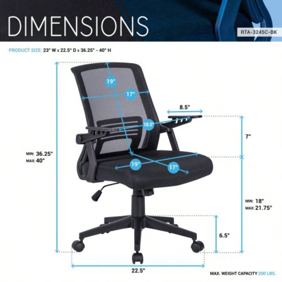 Techni Mobili Ergonomic Office Mesh Chair, Black