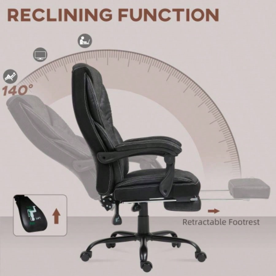 HOMCOM Executive Office Chair with Foot Rest, Big and Tall Ergonomic Desk Chair, Reclining Swivel Chair with High Back and Adjustable Height, Black